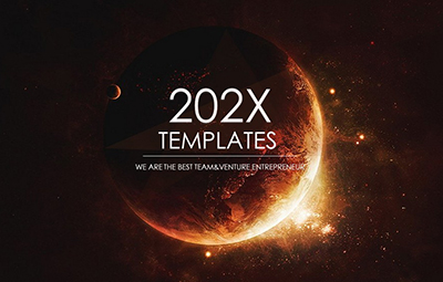 Black and gold PowerPoint planet template for 2021