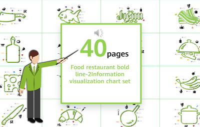 40pages Food restaurant bold line-2Information visualization ppt chart set